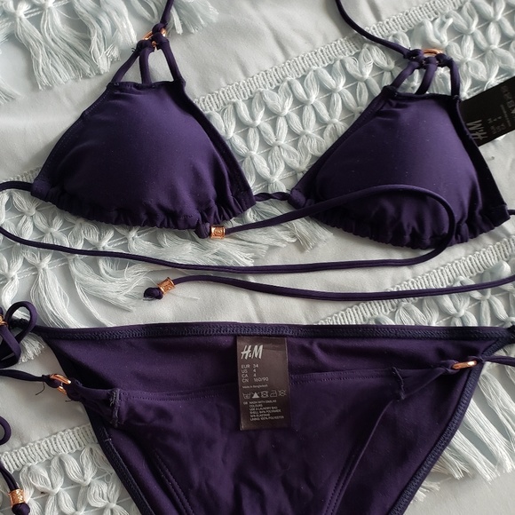 Navy blue bikini with gold hardware size xs - Picture 3 of 7